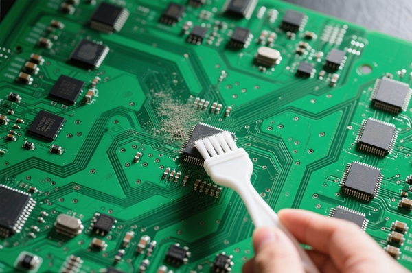 Precision Cleaning Brush on an Electronic Circuit Board